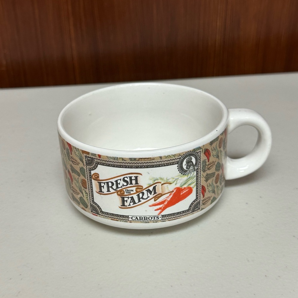 Vintage Stackable Ceramic mug Fresh Vegetables From the Farm Pattern